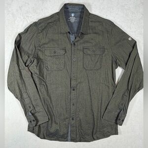 Kuhl Men's Medium Dark Green Herringbone Performance Shirt Outdoors
